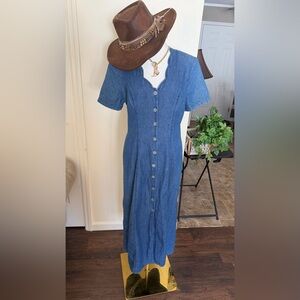 Blue vintage Denim Button-Down Maxi Dress